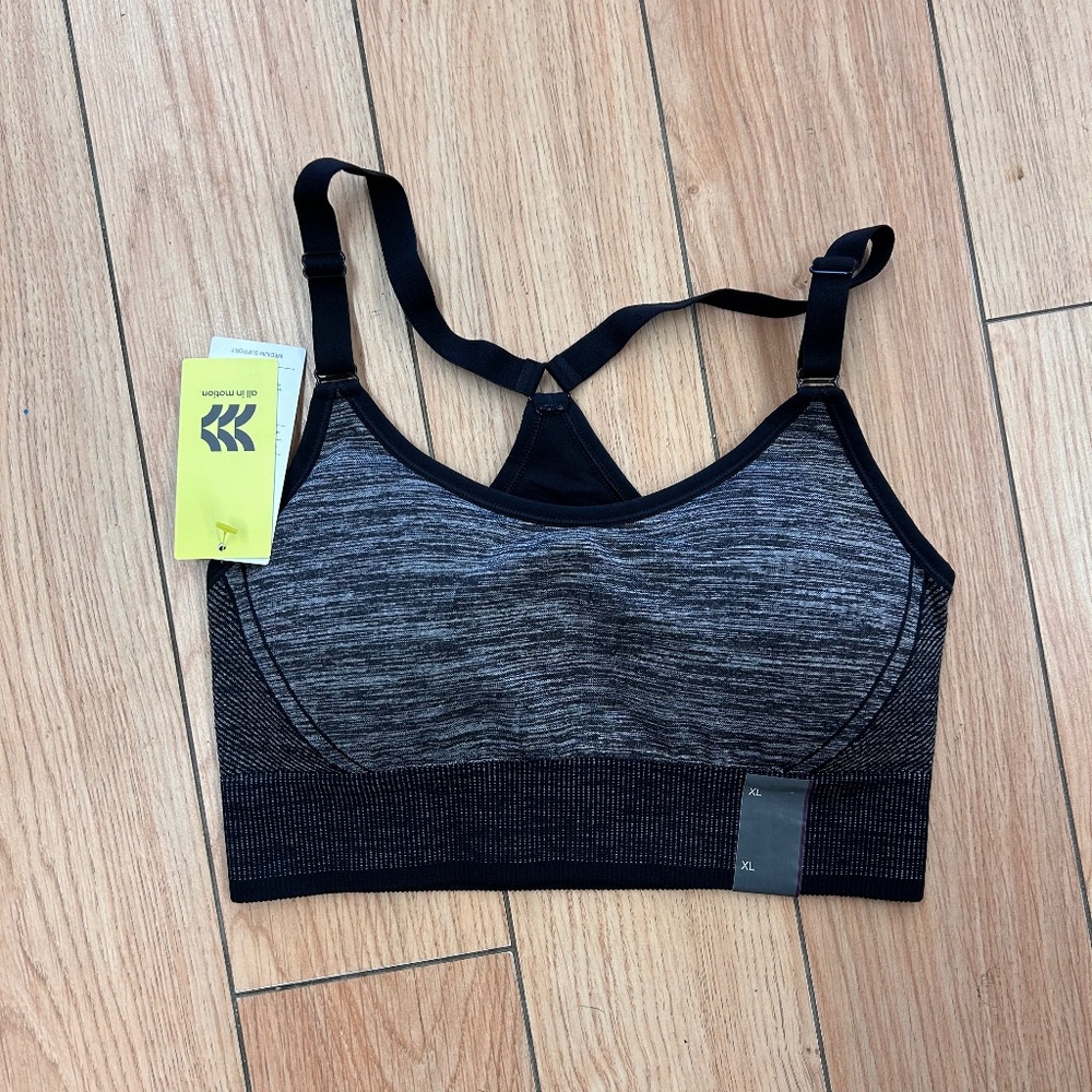 NEW In motion XL black medium support wire free sports bra